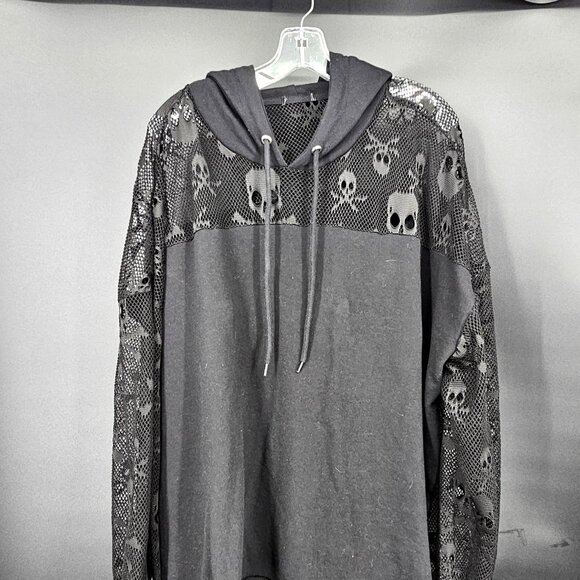 Hot Topic Tops - Skull Crossbones Mesh Hoodie Shirt Womens 2XL XXL Black Sheer Goth Punk Rock